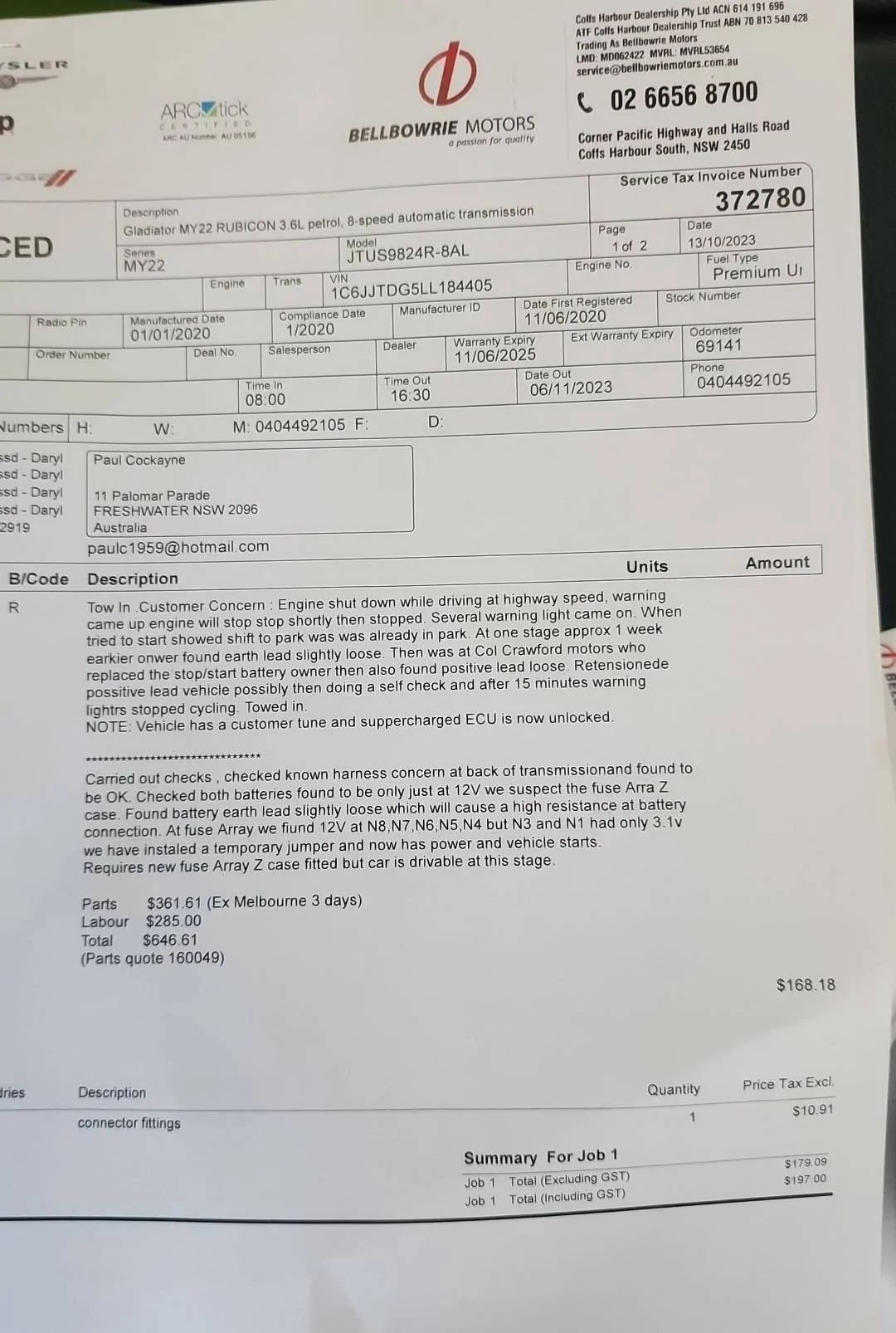 Jeep Gladiator Sudden catastrophic power failure at 13 months 20,000 miles. 11502198860
