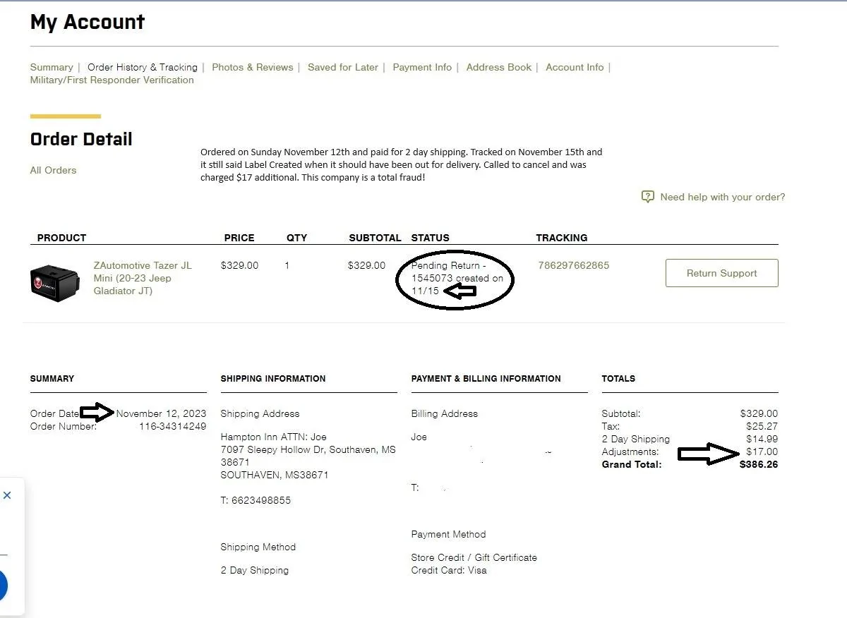 Jeep Gladiator Terrible customer service experience with extremeterrain.com Screenshot 2023-11-18 125355