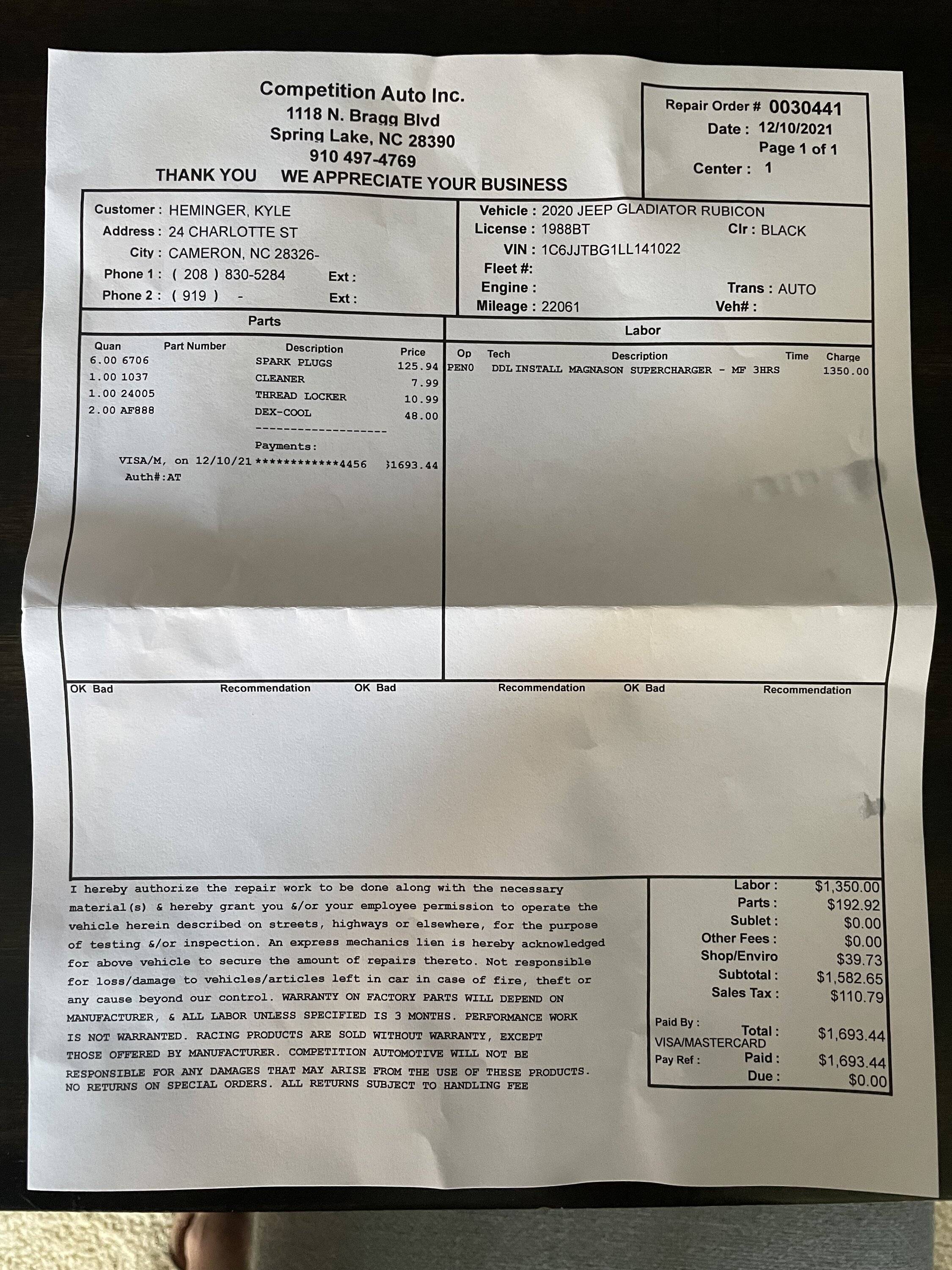 Jeep Gladiator Magnason Supercharger for sale IMG_1014