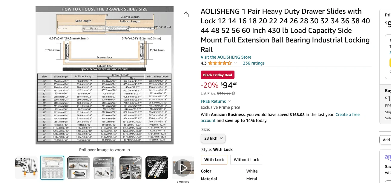Jeep Gladiator Sourcing drawer slides Screenshot 2023-11-22 at 08.47.50