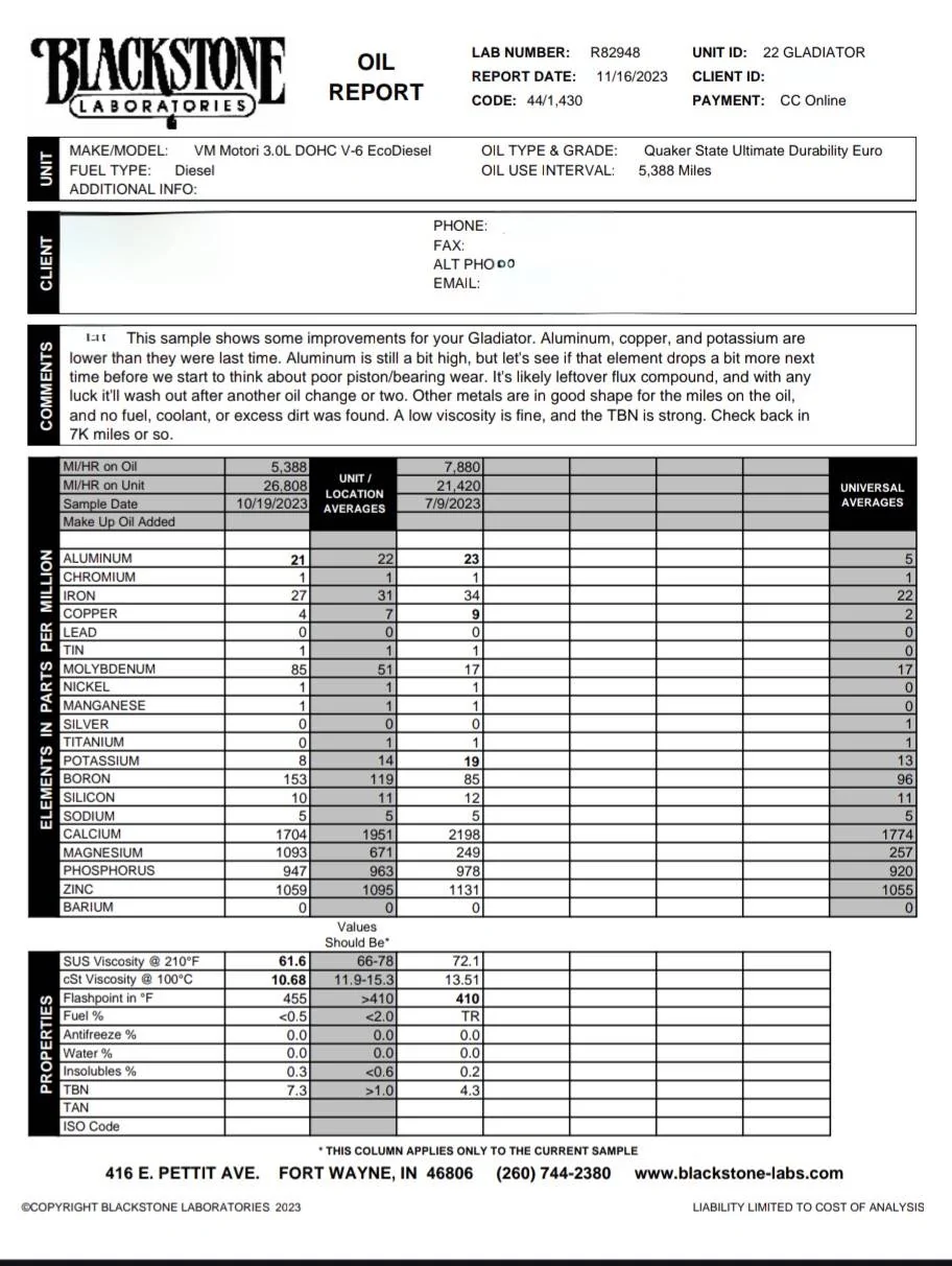 Jeep Gladiator Ecodiesel Oil Analysis - updated 11/23/23 Screenshot_20231123-182912~2