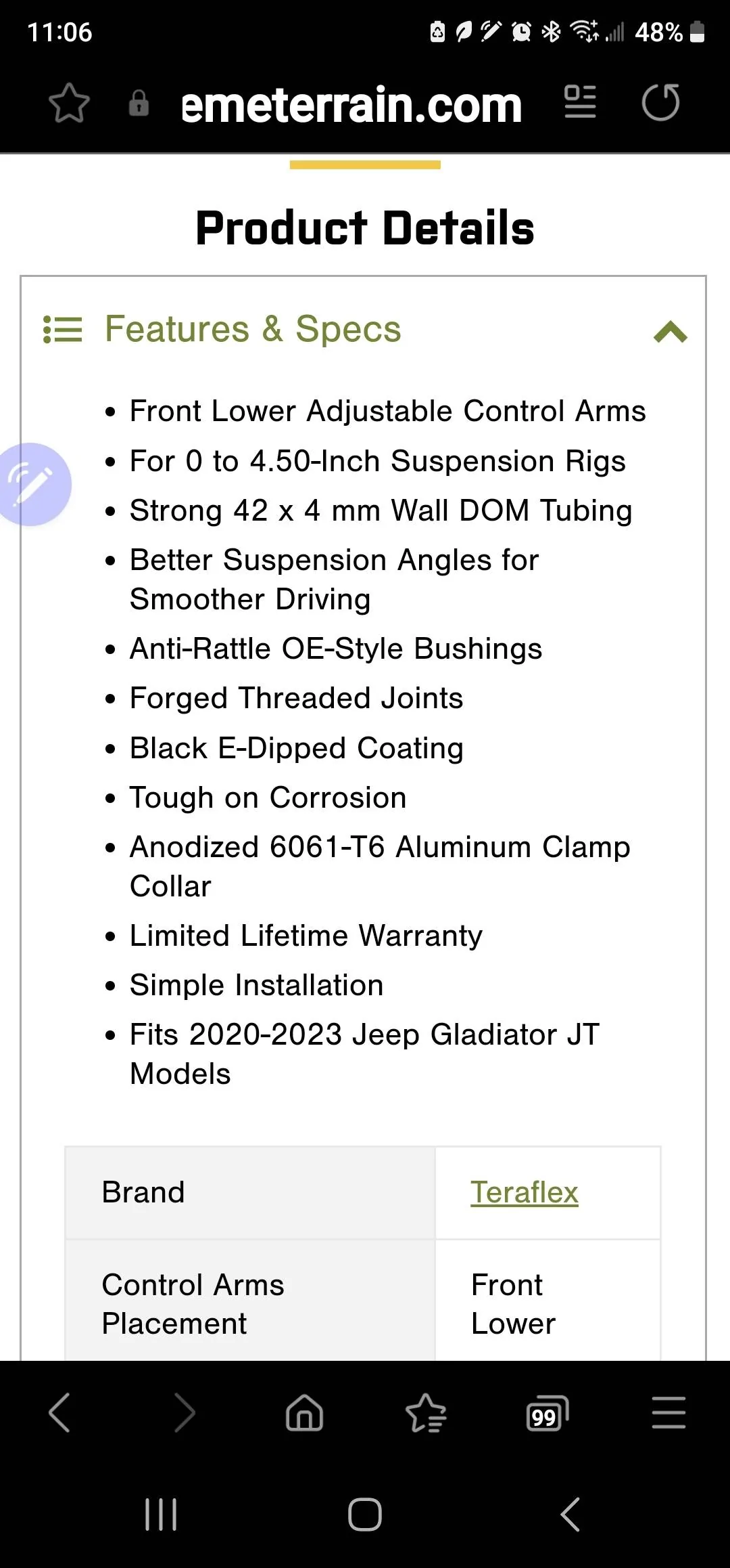 Jeep Gladiator Control arm length with geo brackets Screenshot_20231126_230615_Samsung Internet