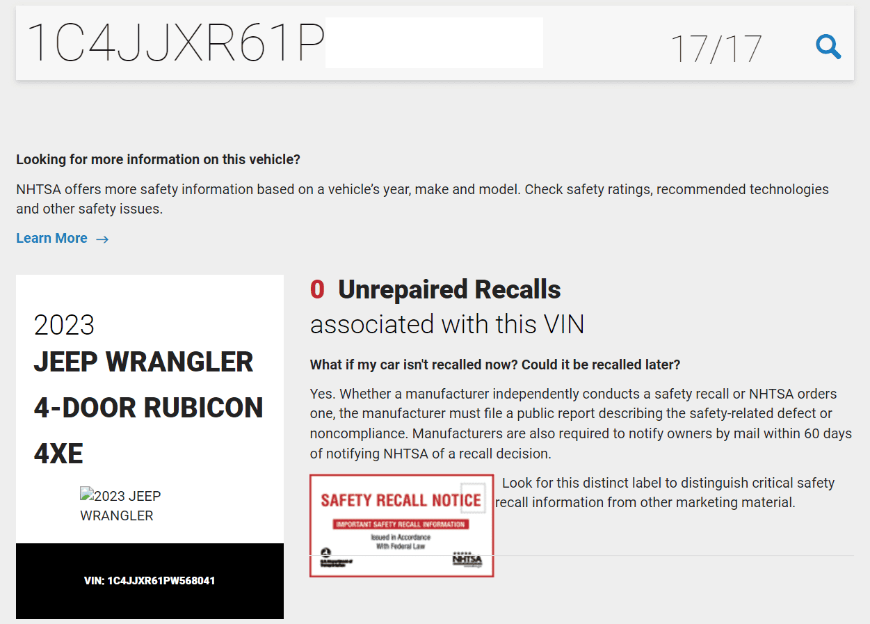Jeep Gladiator Jeep Wrangler 4xe Fire Risk Recall Screenshot 2023-11-30 114750