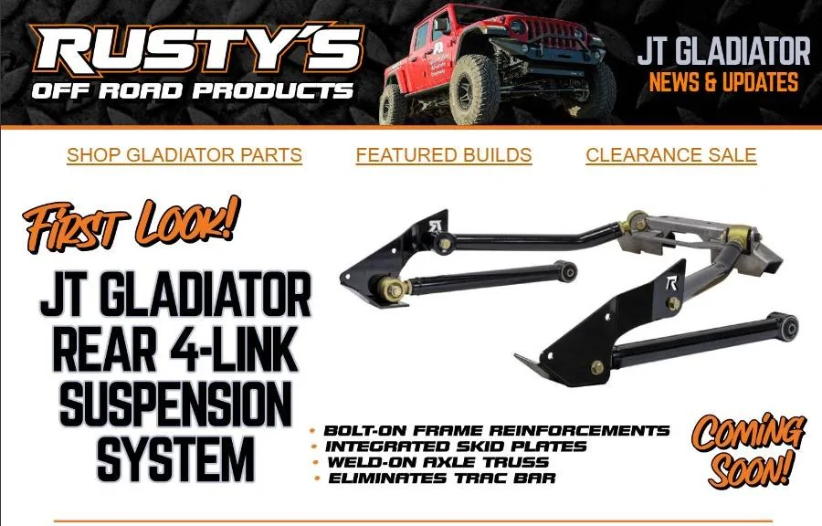 Jeep Gladiator Rusty's has a 4-link rear coming soon! Rustys 4 link