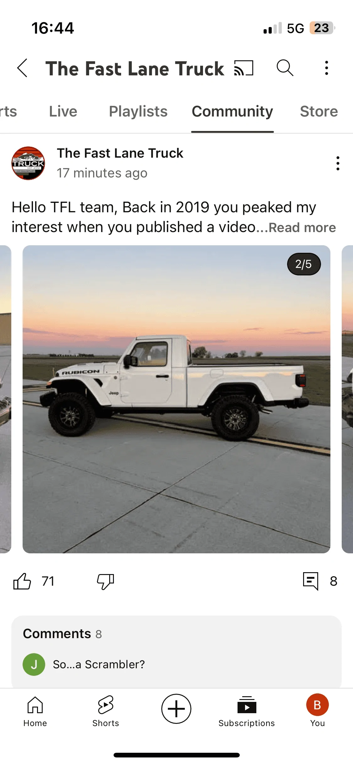 Jeep Gladiator Custom 2 door JT posted on FLT YouTube page 88BC3735-1658-45C6-BA7C-C3BA4E30C31D