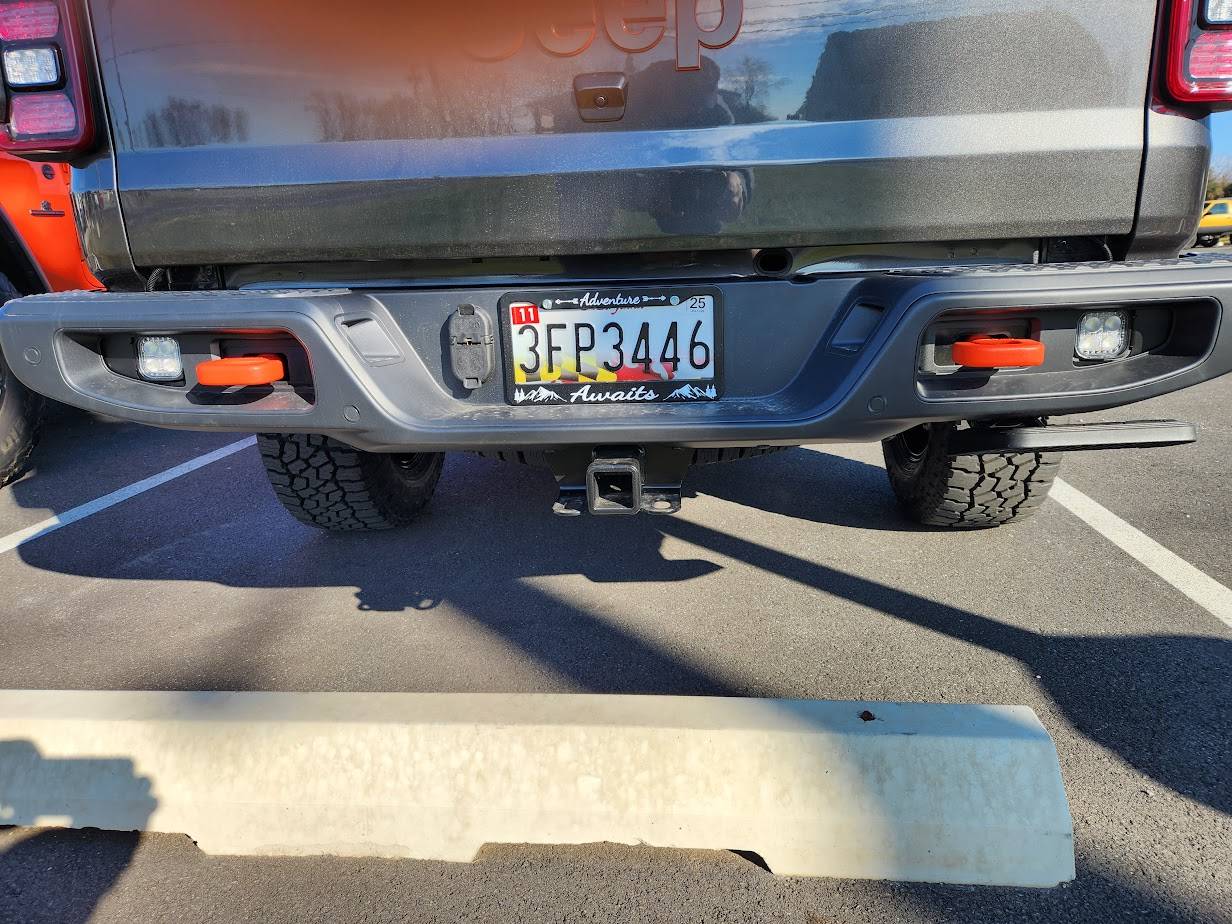 Jeep Gladiator Warped's Mojave Build Baja Designs in rear bumper and hidden 48in light bar