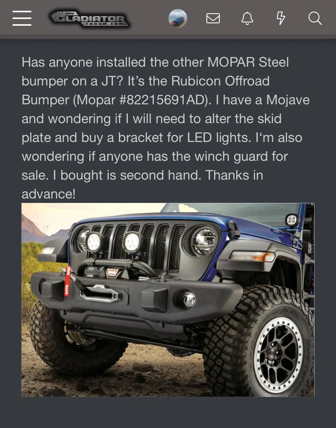 Jeep Gladiator Did Mojave ever have OEM steel front bumper option? IMG_0052