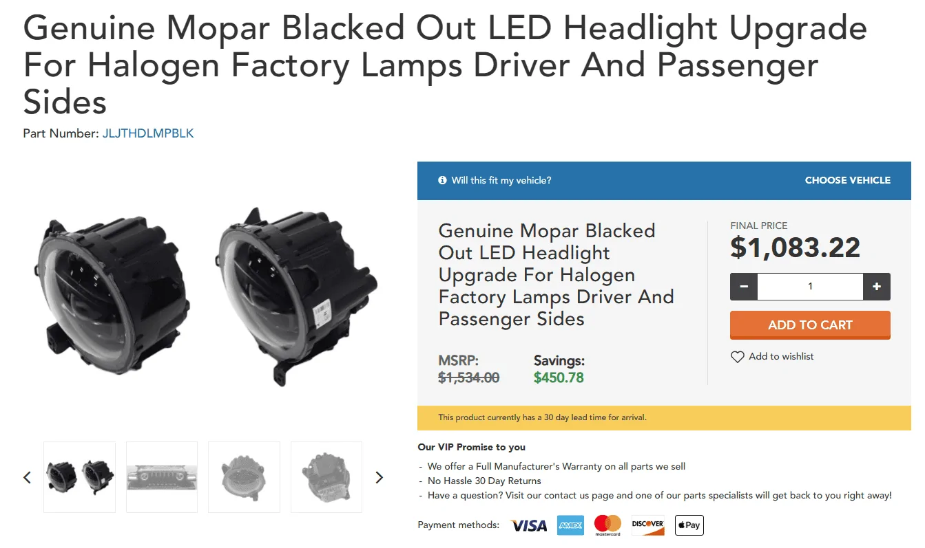 Jeep Gladiator Genuine Mopar Blacked Out LED Headlight 1703810760780