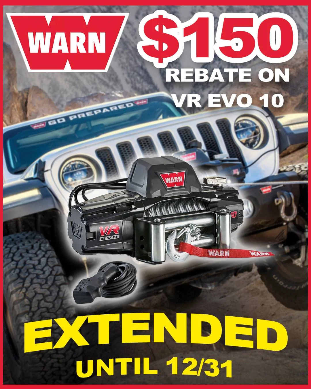 Jeep Gladiator Warn VR EVO10 winch for $289.99 after rebate! Warn-Extended-Sal