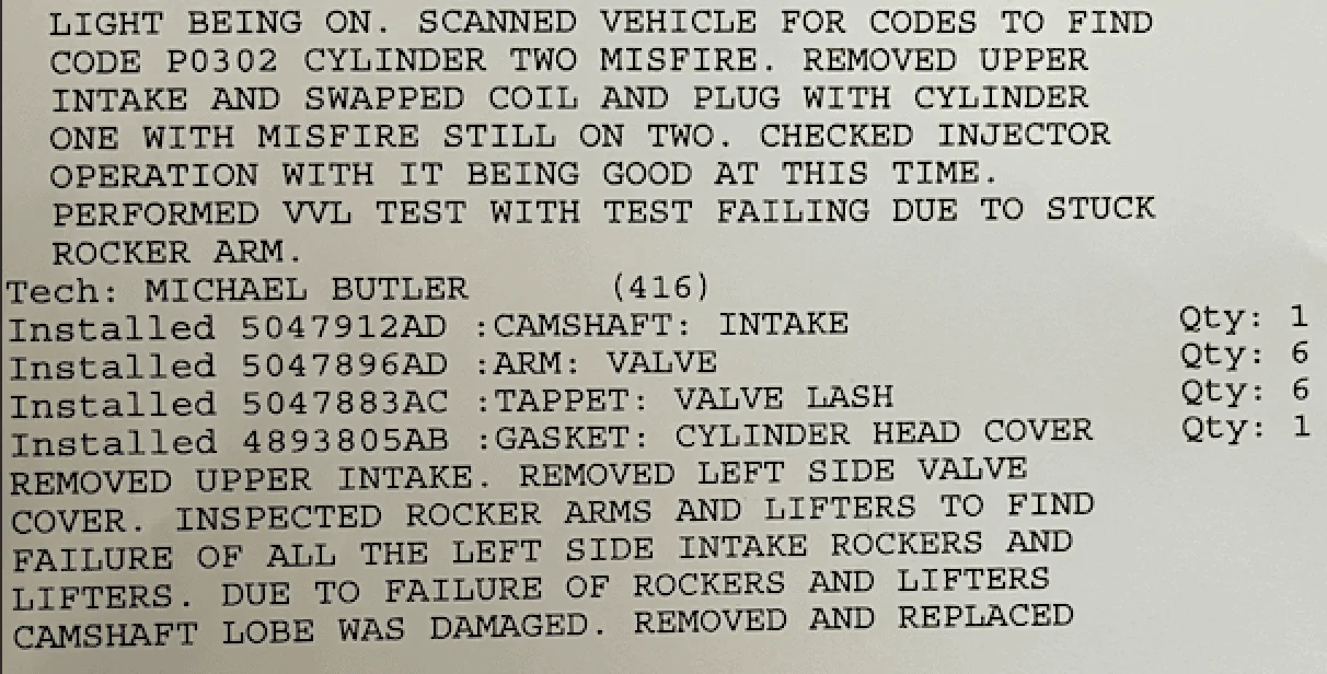 Jeep Gladiator Joined the code P030x damaged camshaft club camshaft