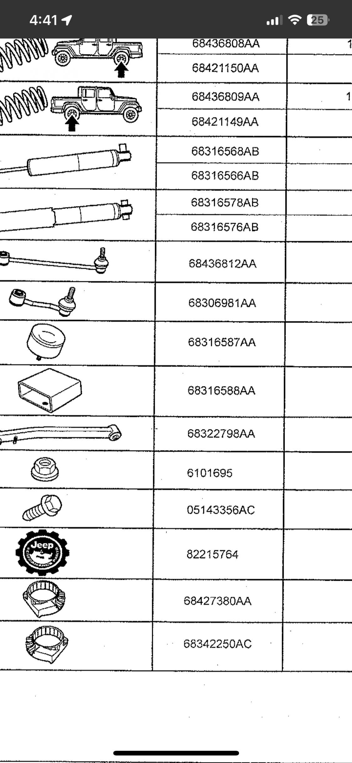 Jeep Gladiator New Mopar Lift Kits w/ Bilstein Shock Part Numbers IMG_2865