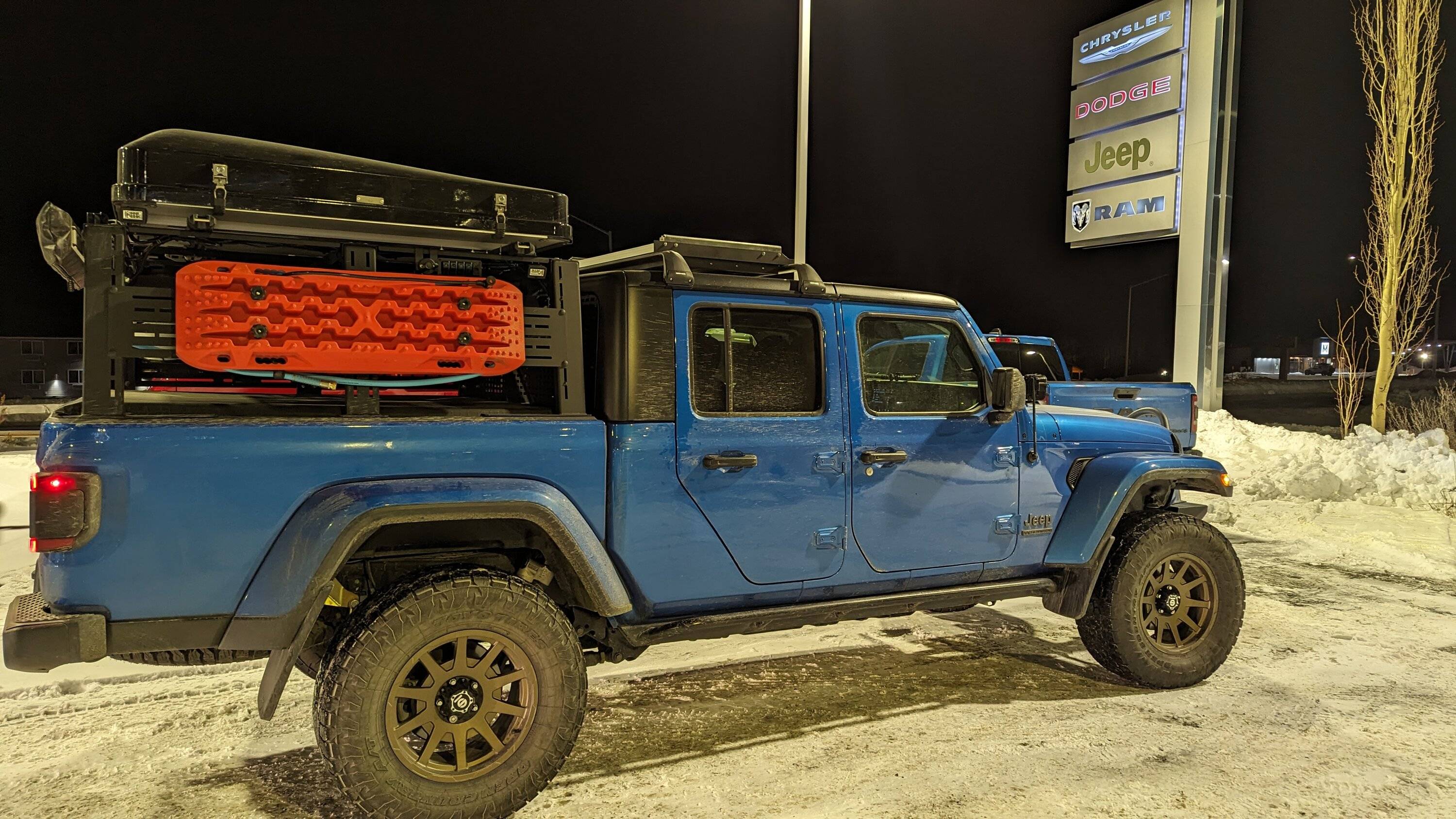 Jeep Gladiator Alaska Daily Drivers: Hydro Blue 80A and Bright White JTR PXL_20240106_030212933