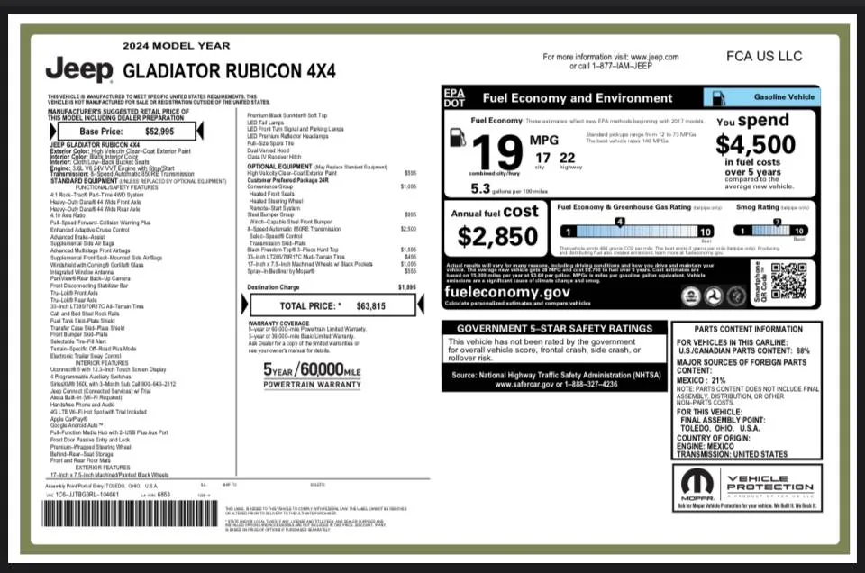 Jeep Gladiator 2024 Gladiator Pricing IMG_3577