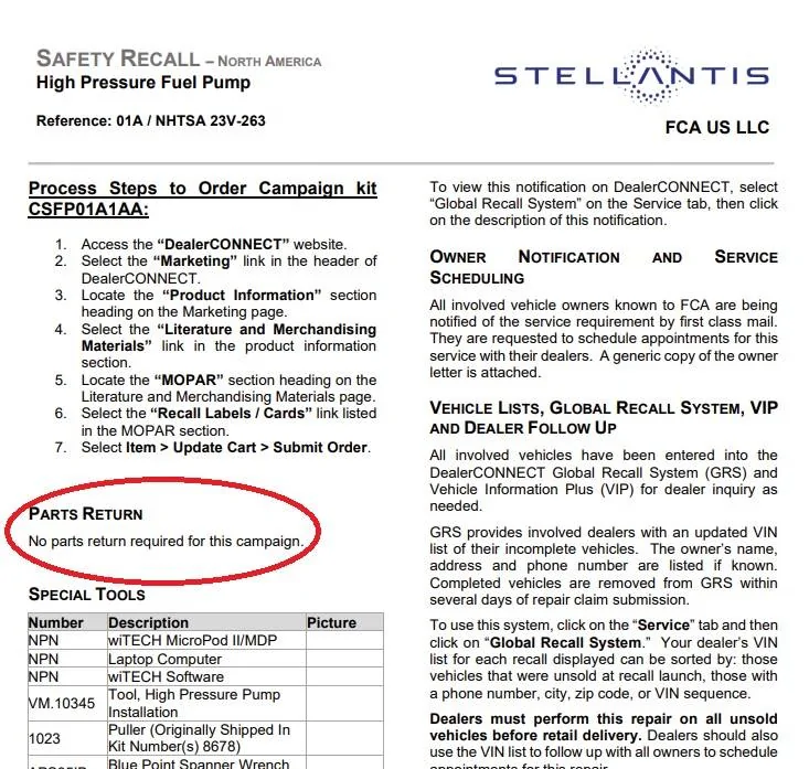 Jeep Gladiator HPFP Replacement Recall - Post Fix Review recall pg3