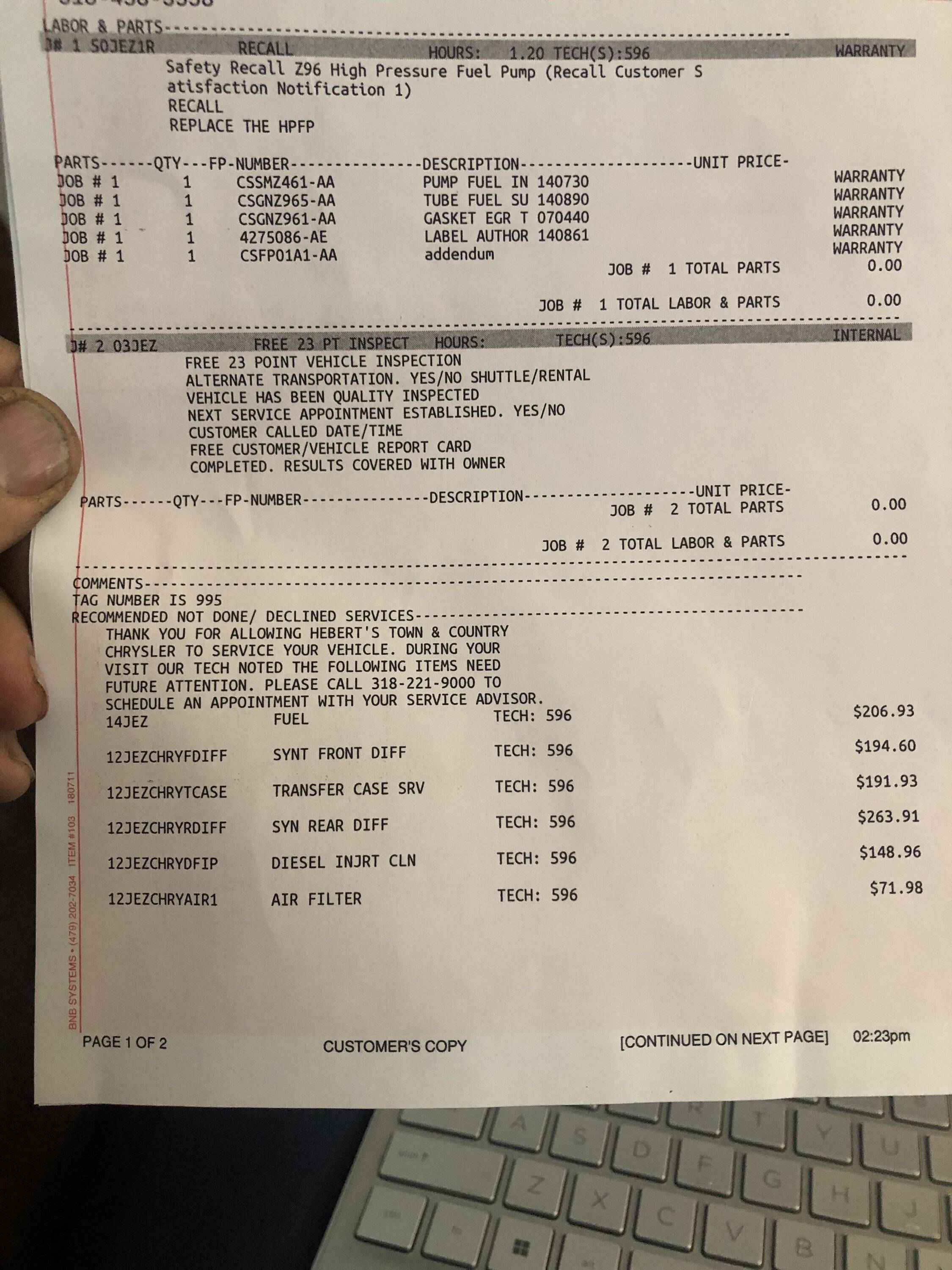 Jeep Gladiator HPFP Replacement Recall - Post Fix Review IMG_8809