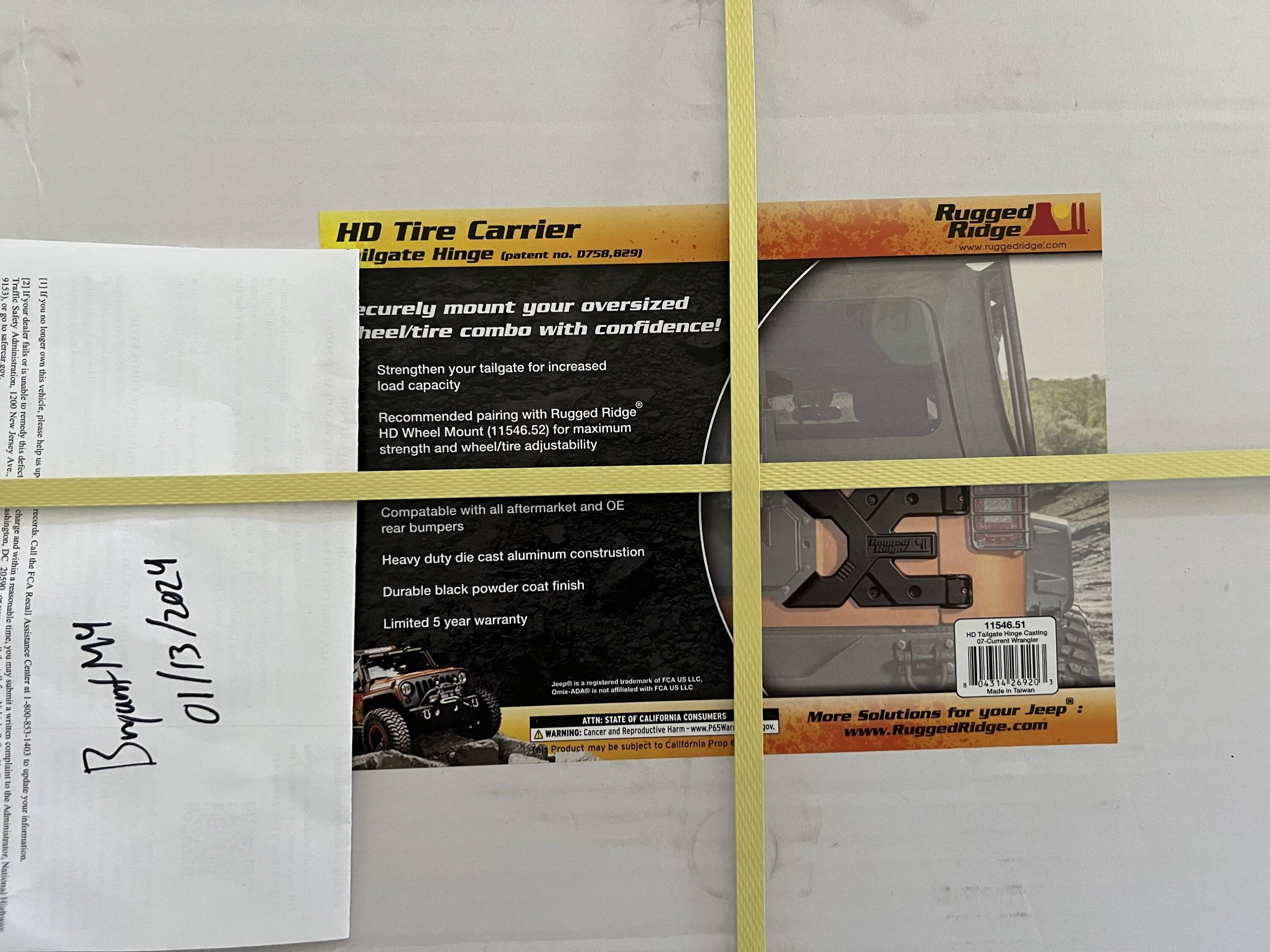 Jeep Gladiator Rugged Ridge tire carrier hinge for JK Wrangler P/N 11546.51 IMG_0686