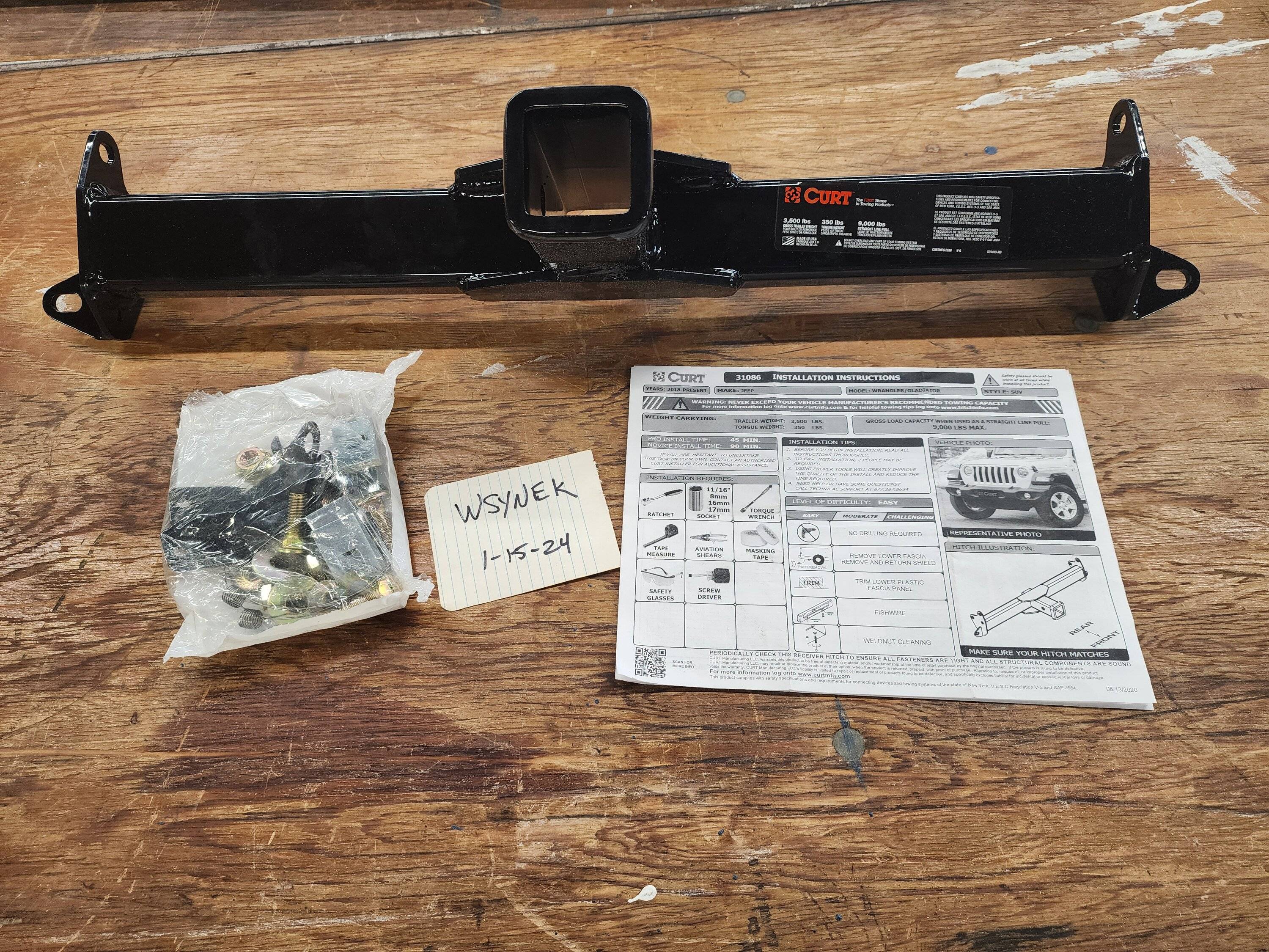 Jeep Gladiator Curt 31086 2" Front Hitch Receiver 20240113_154244