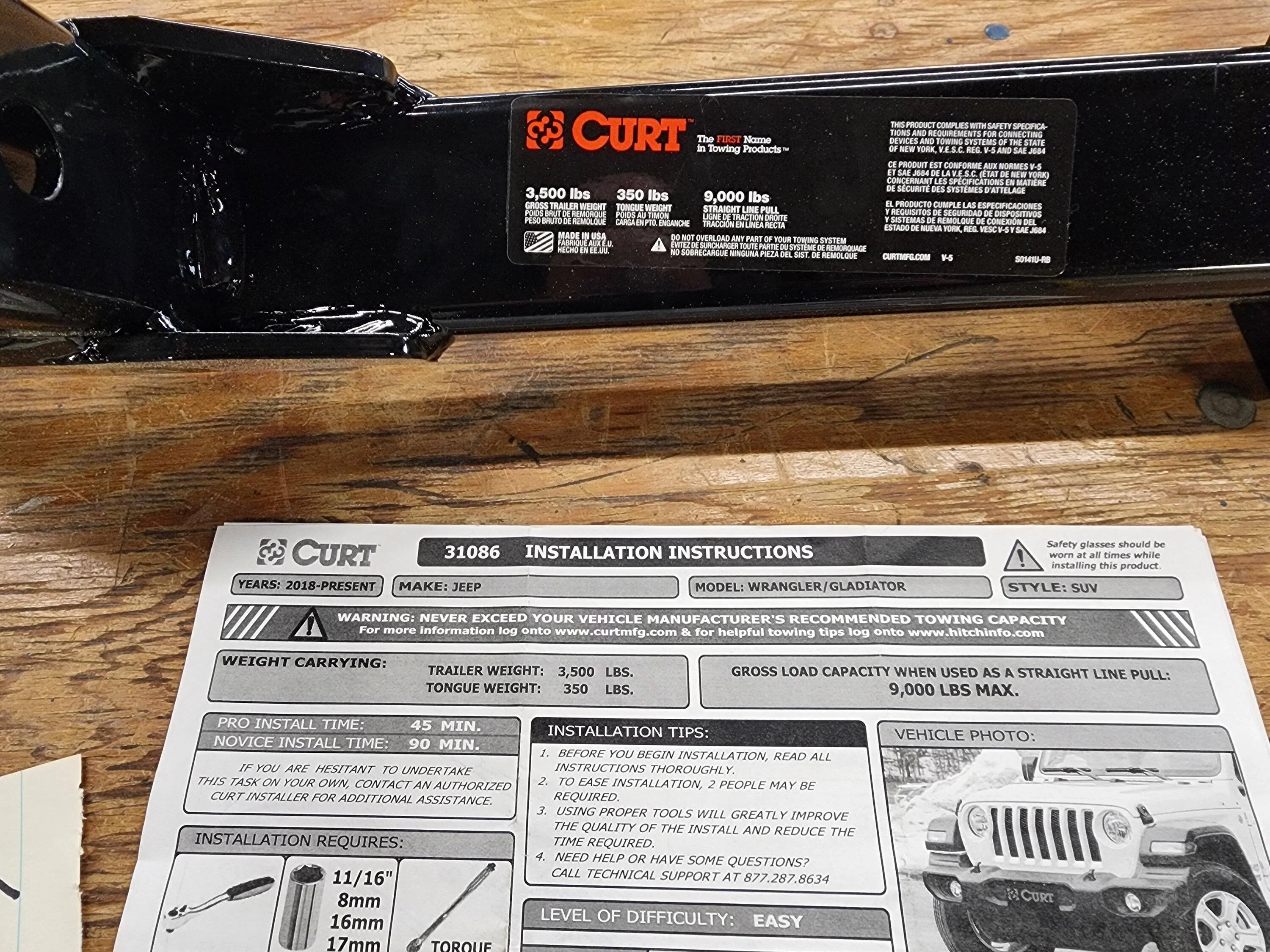 Jeep Gladiator Curt 31086 2" Front Hitch Receiver 20240113_154255