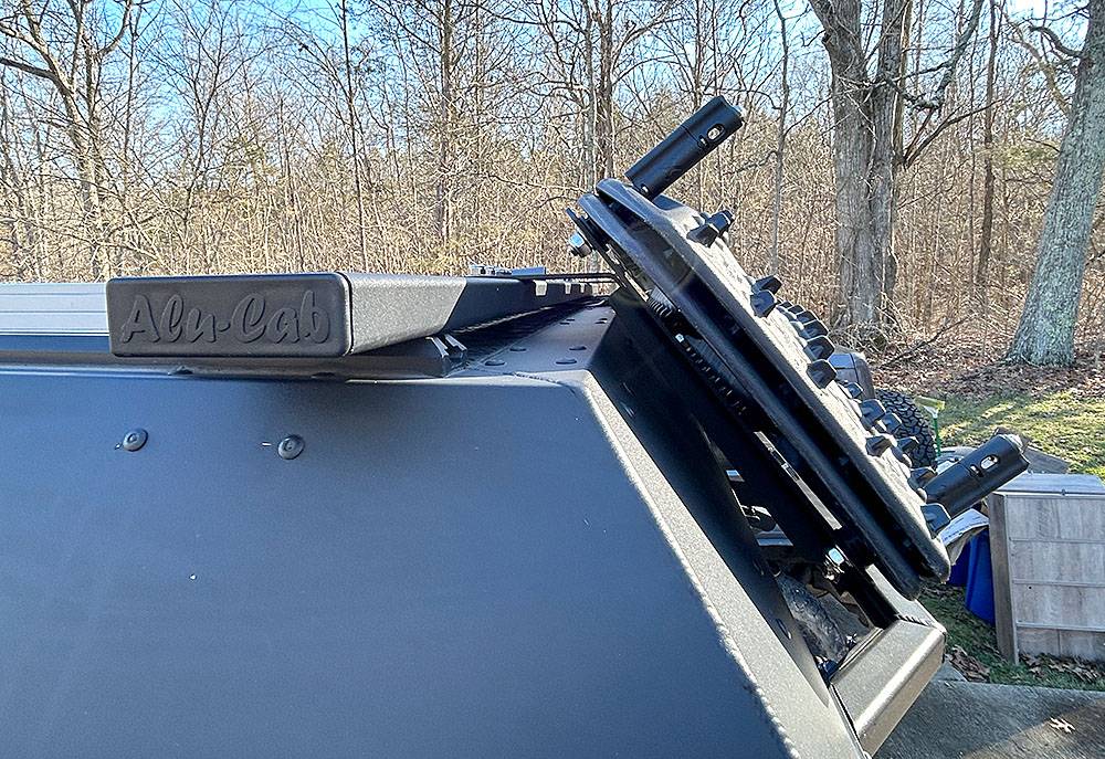Jeep Gladiator Alu-Cab Canopy Camper Upper Rear Accessory Brackets for Maxtrax, tools, HiLift, etc AC-MXTRX-UPPER-04
