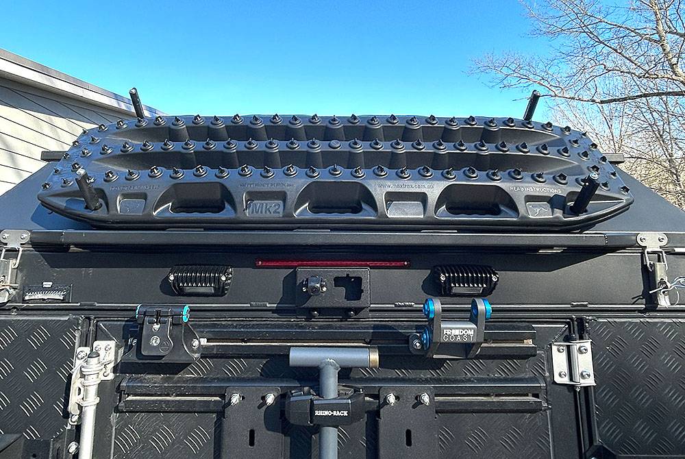 Jeep Gladiator Alu-Cab Canopy Camper Upper Rear Accessory Brackets for Maxtrax, tools, HiLift, etc AC-MXTRX-UPPER-06