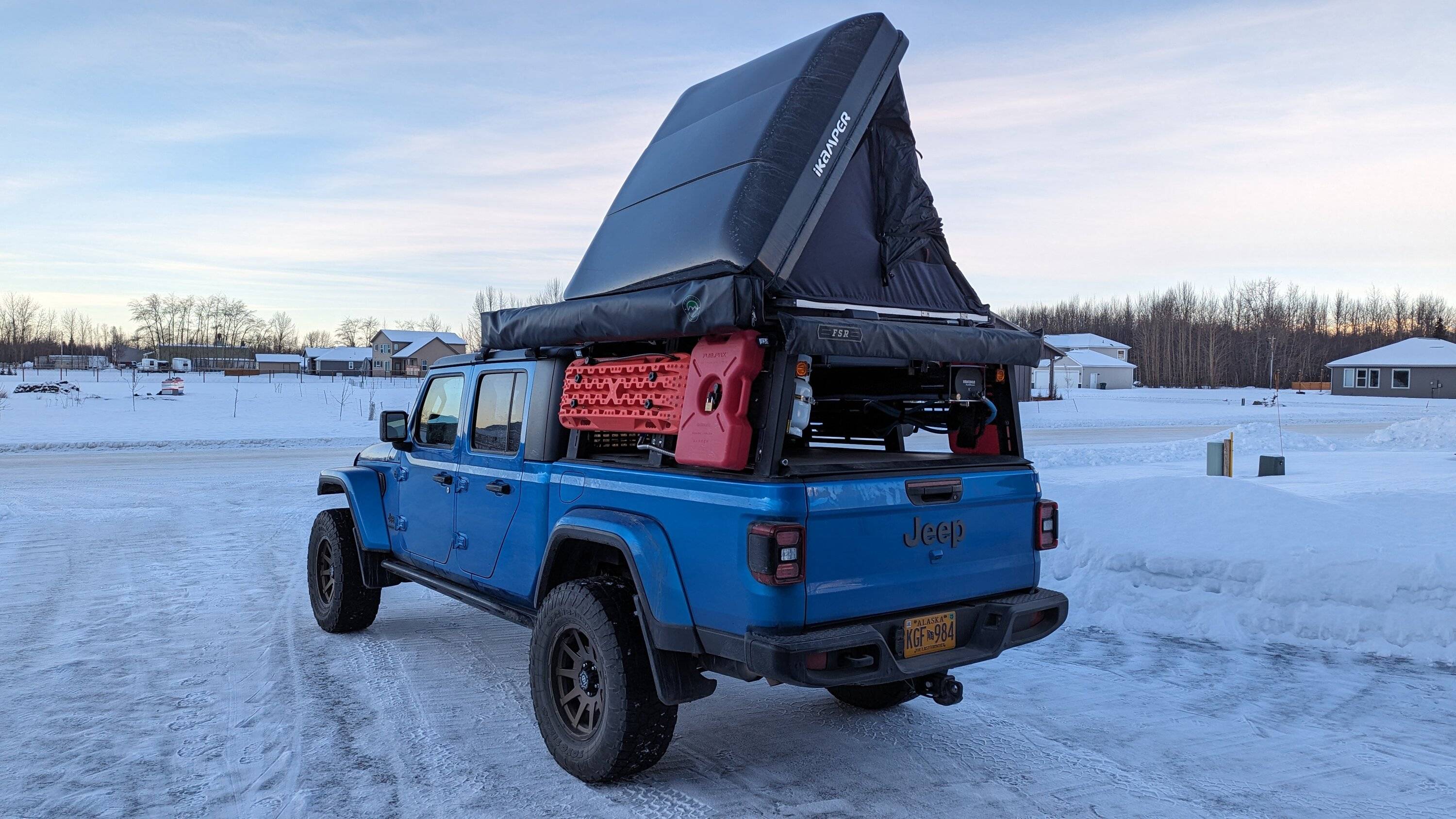 Jeep Gladiator Alaska Daily Drivers: Hydro Blue 80A and Bright White JTR PXL_20240118_230935851