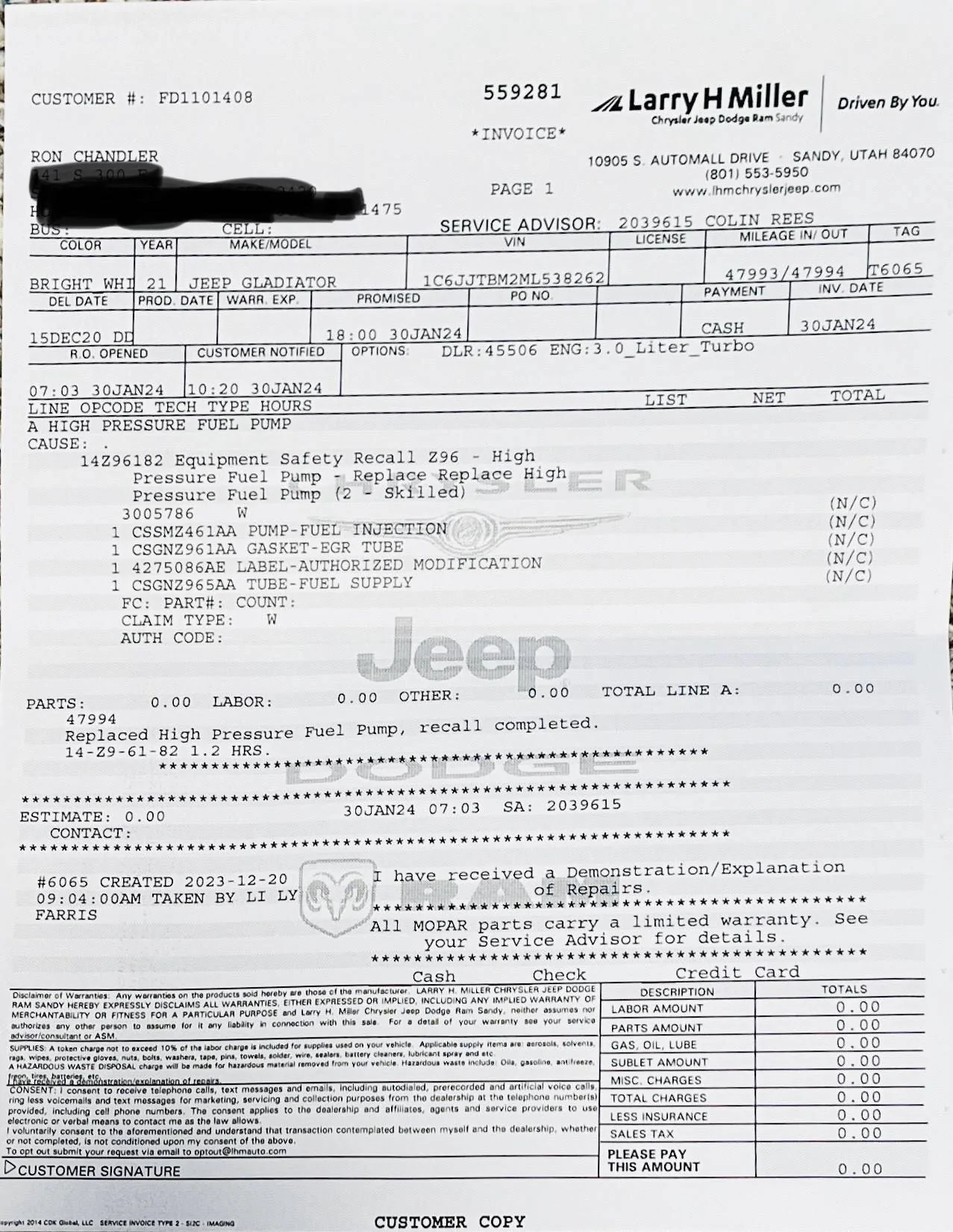 Jeep Gladiator HPFP Replacement Recall - Post Fix Review thumbnail_IMG_2403