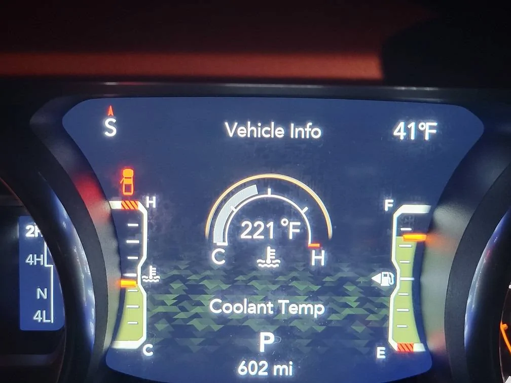 Jeep Gladiator 3.6 Pentastar coolant temp 222 degrees at idle 20240210_190935