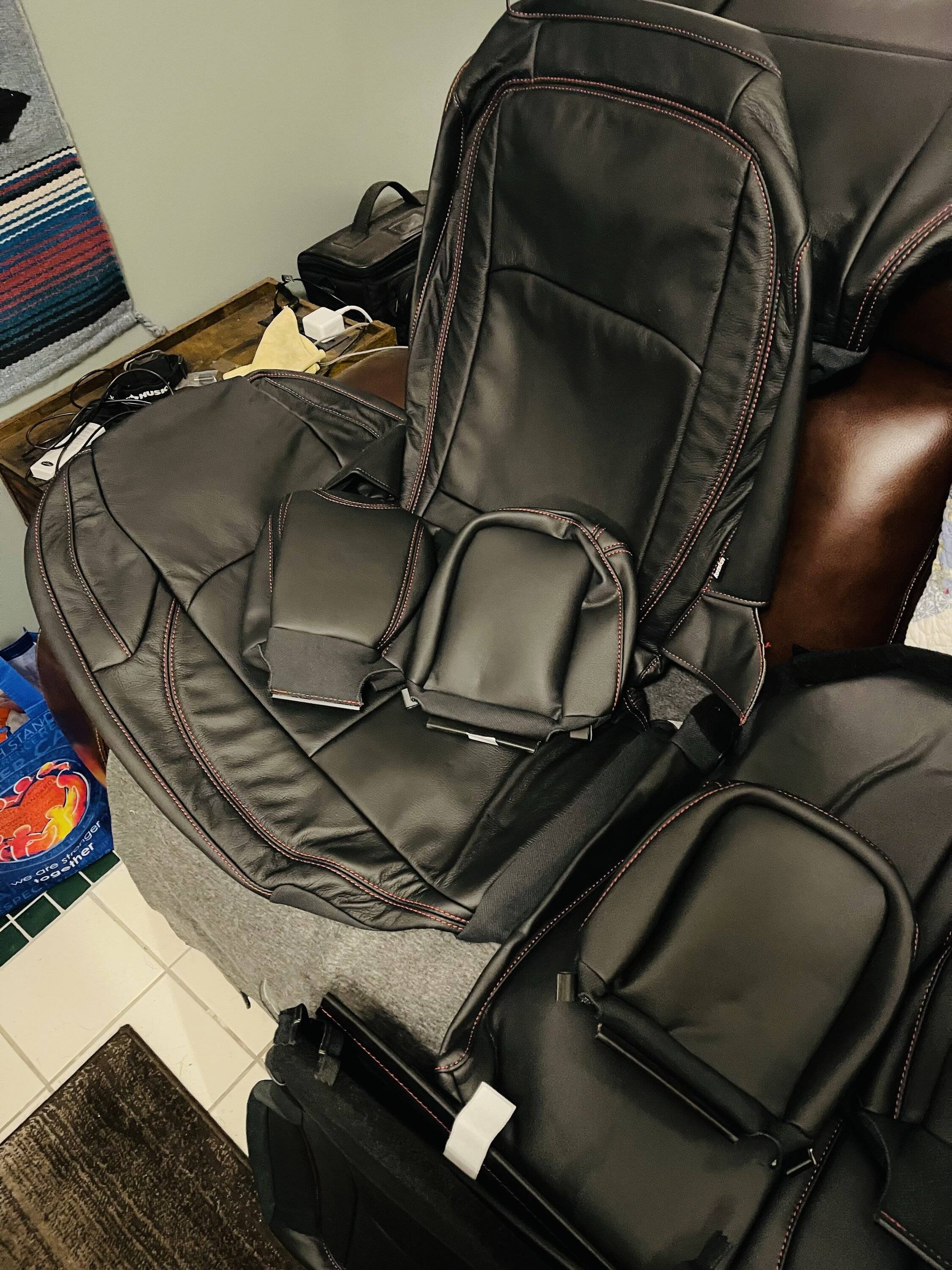Jeep Gladiator New Katzkin Leather Seat Covers Black Leather w/Red Stitching for Rubicon IMG_4052