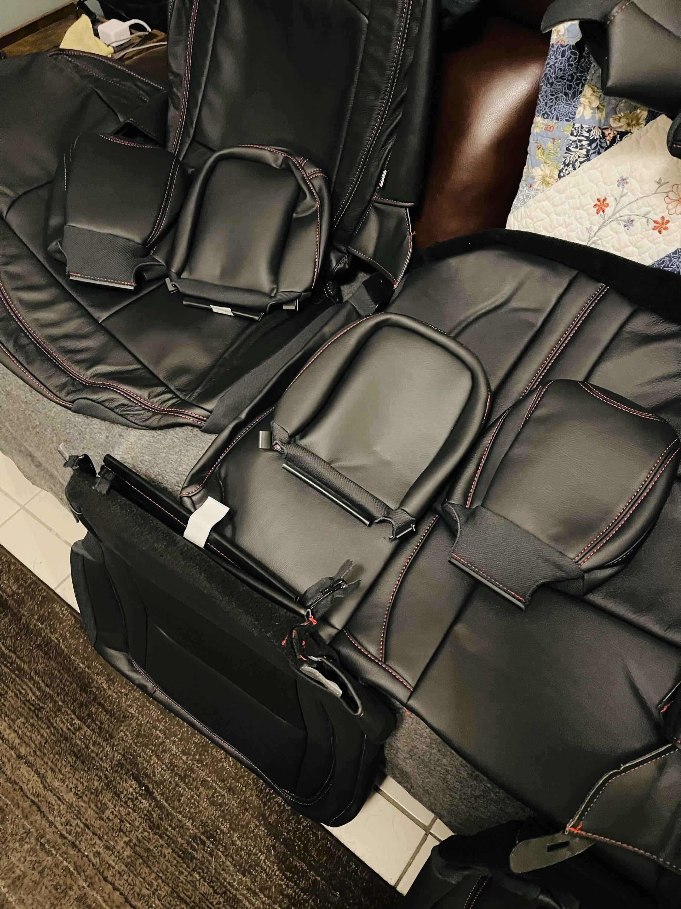 Jeep Gladiator New Katzkin Leather Seat Covers Black Leather w/Red Stitching for Rubicon IMG_4056
