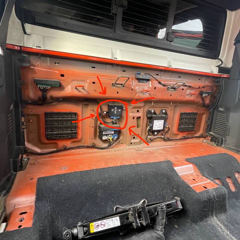 Jeep Gladiator Rear-only Park Sense Module Location interior wall gladiator rear PA