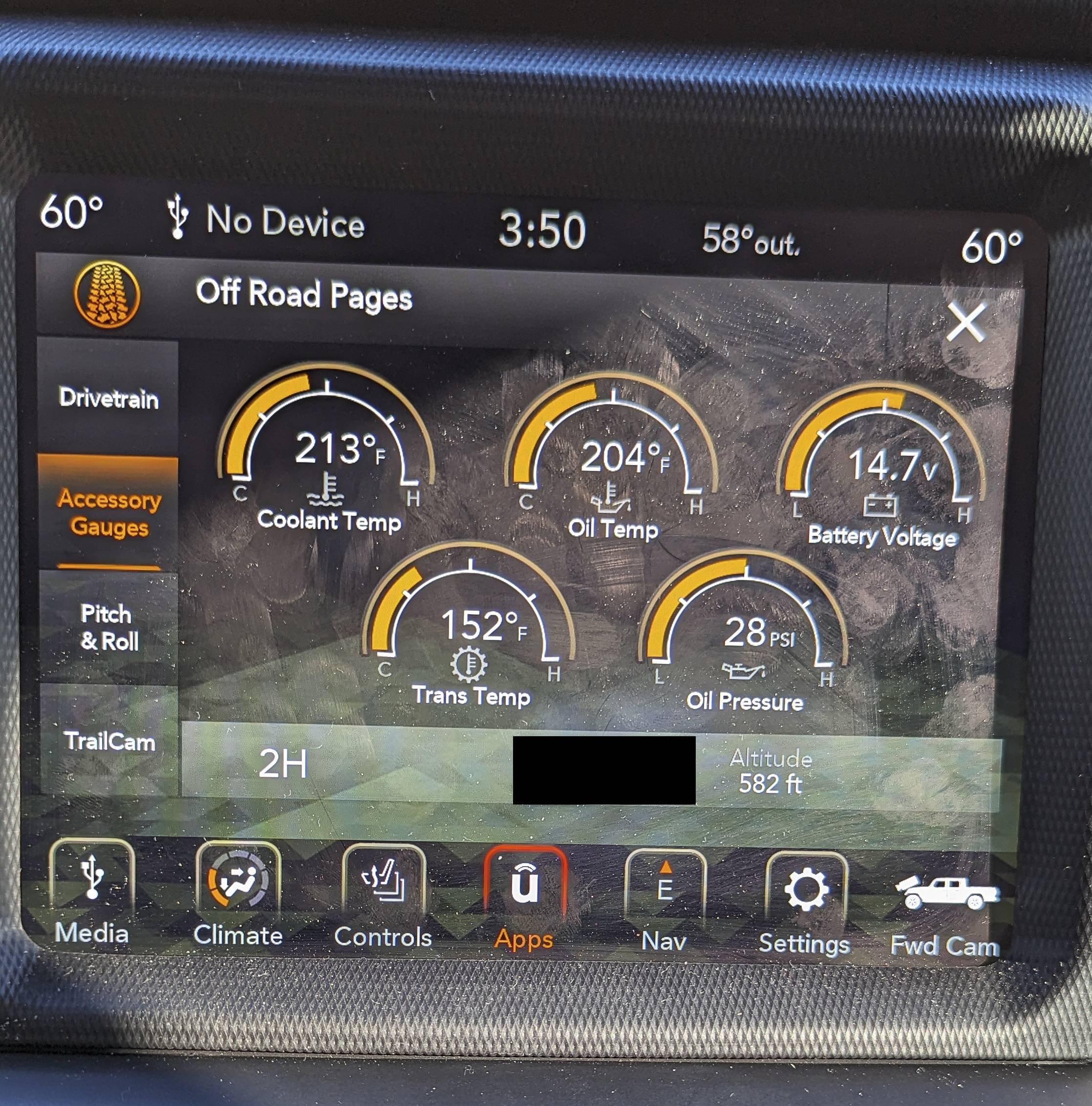 Jeep Gladiator 3.6 Pentastar coolant temp 222 degrees at idle PXL_20240215_204955825