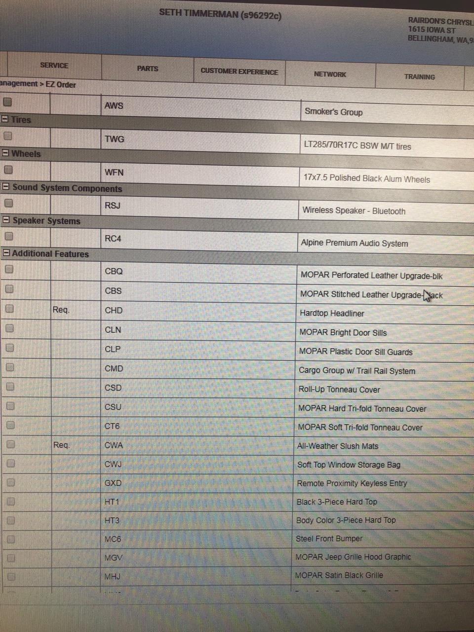 Jeep Gladiator Required items when placing order 591644603