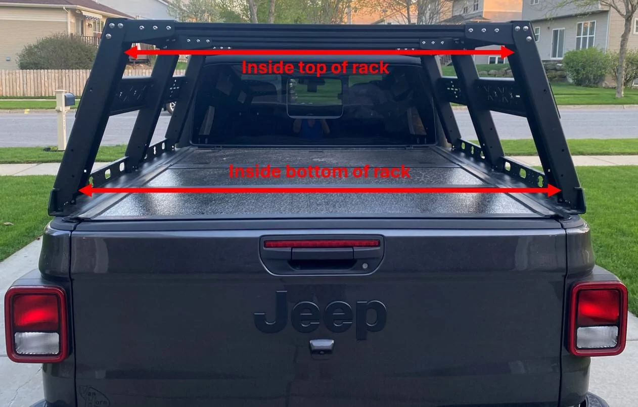 Jeep Gladiator Custom Angled Rack Using 1030 Extruded Aluminum VRS 22 Rack inside dimensions