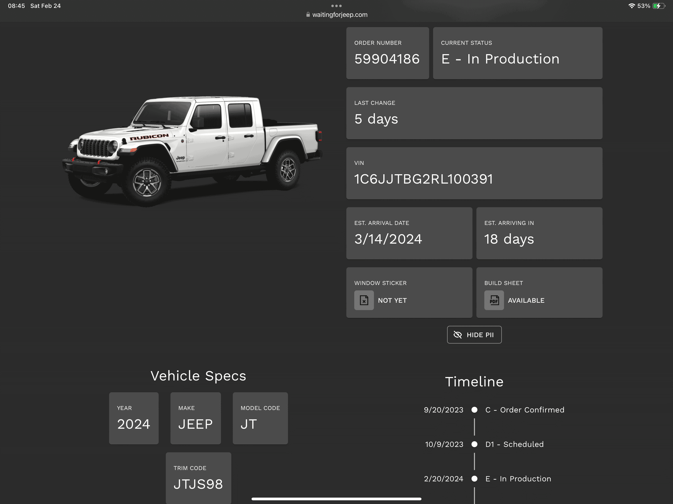 Jeep Gladiator 2024 Six Speed Manual Waiting Room IMG_1466