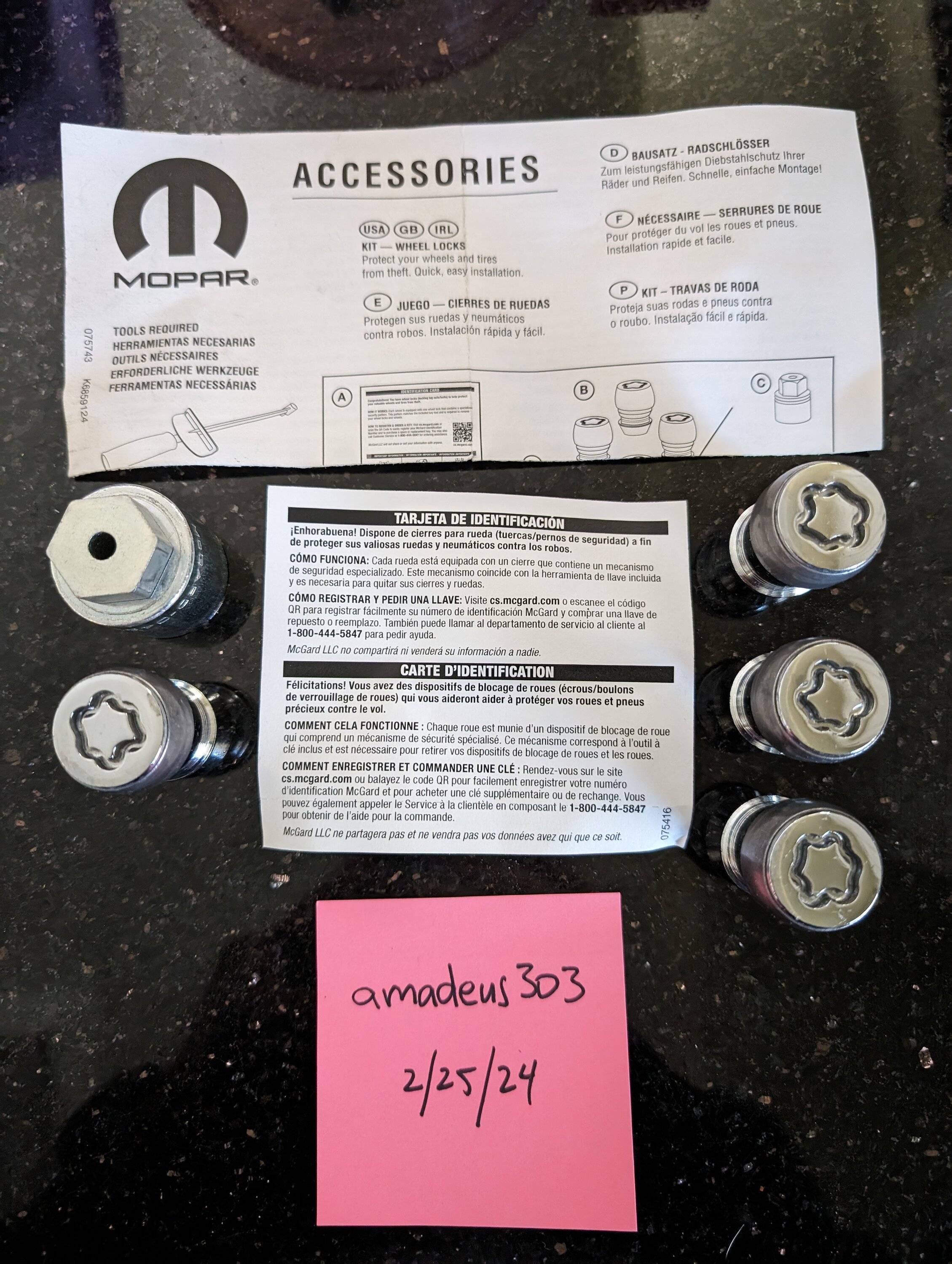 Jeep Gladiator FS: 2 Sets OEM Mopar Wheel Locks 1000006283