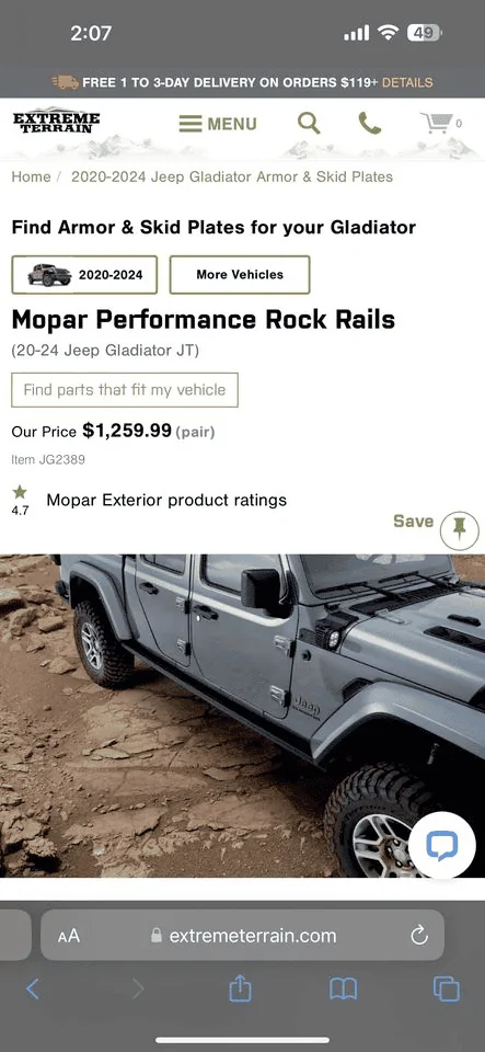 Jeep Gladiator Heavy-Duty Rock Slider with Step Assist by Mopar® for jeep gladiator 1709310433844