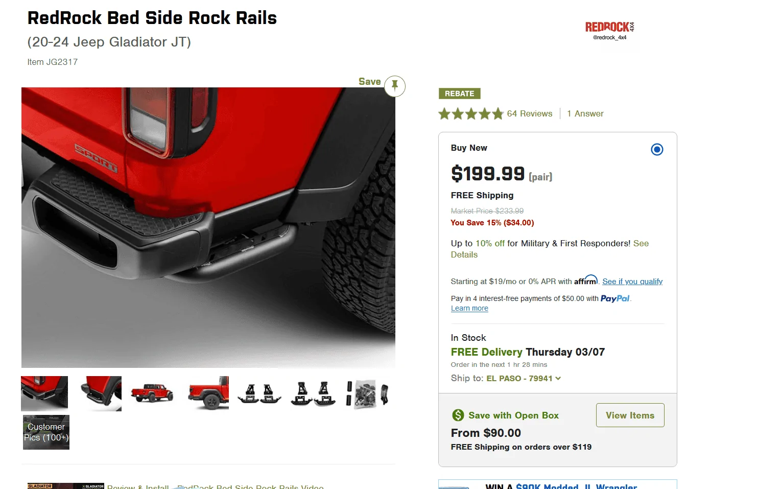 Jeep Gladiator Rear Bed Sliders / Protection Captur