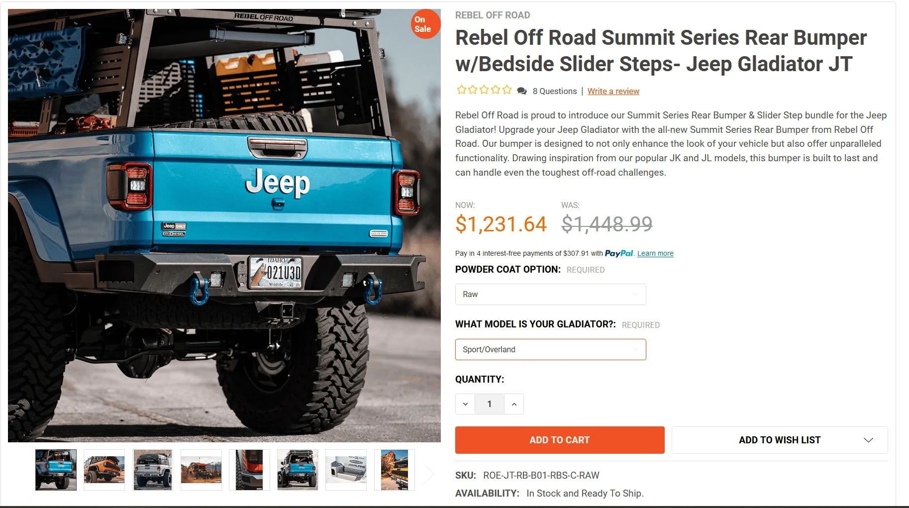 Jeep Gladiator Rear Bed Sliders / Protection Captur