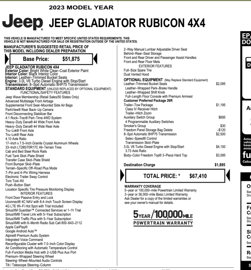 Jeep Gladiator Lease pricing tonight at my local Dealer (Diesel Rubicon at $49k). Screenshot 2024-03-13 162821