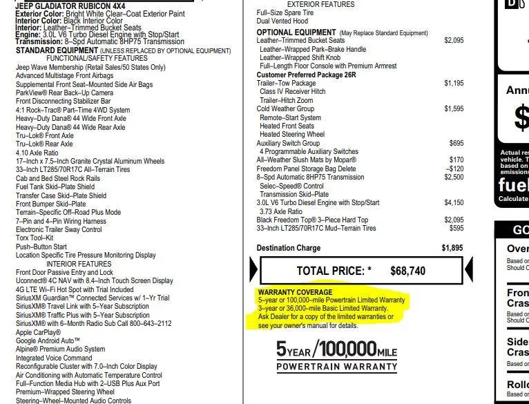 Jeep Gladiator Diesel PowerTrain warranty ('23 Diesel Rubicon) (SORRY if wrong section!!). Captur