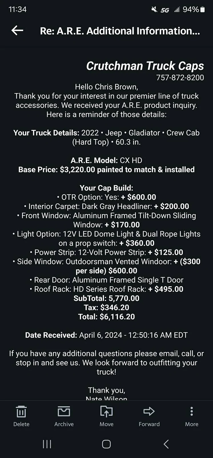 Jeep Gladiator Venturous Topper Installed Screenshot_20240413_113414_Yahoo Mail