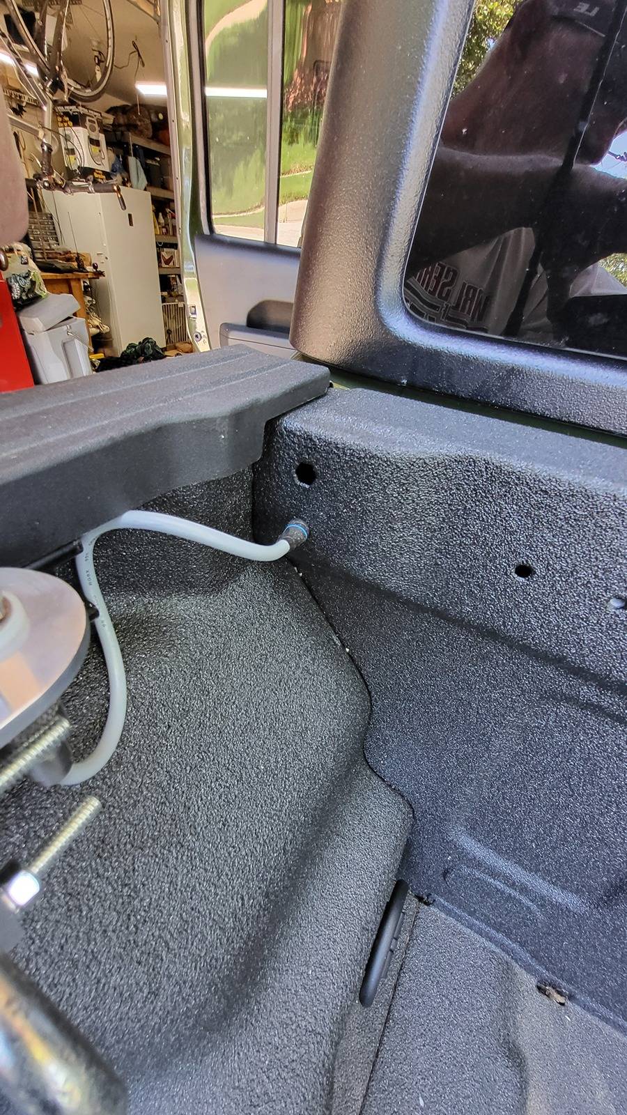 Jeep Gladiator Found new way to get coax/wire from cab to bed. 20240422_143626