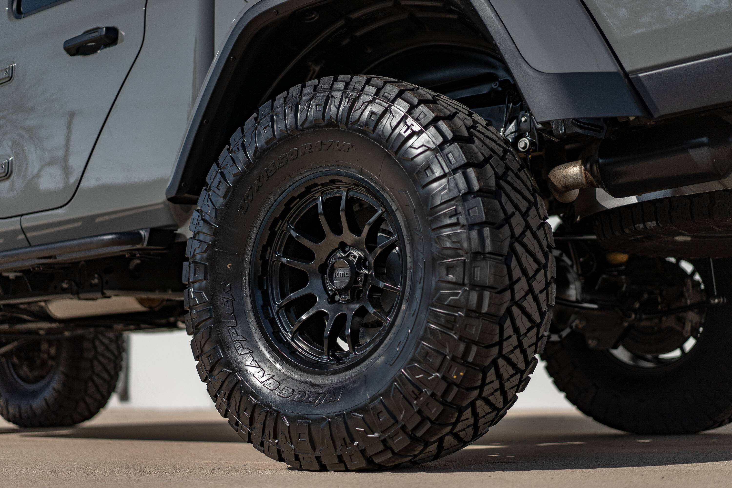 Jeep Gladiator All Black Wheel and Tire Package- KMC Wheels-Nitto Tires KMC-KM727-SATIN-BLK-JEEP-GLADIATOR-06