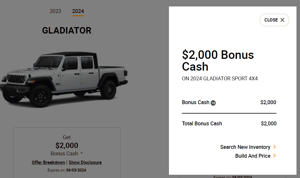 Jeep Gladiator Looks like incentive on 2024 Sport JT 1714617157673-1m
