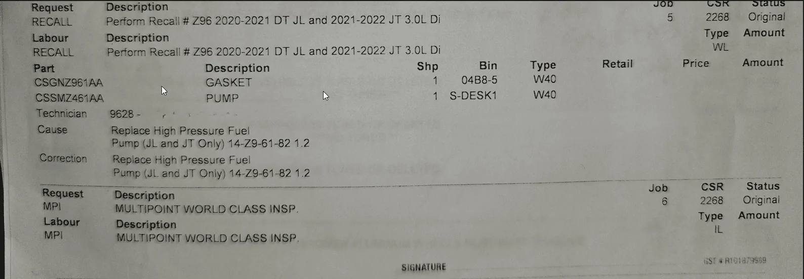 Jeep Gladiator CP4 Fuel Pump EcoDiesel Recall 2024-111