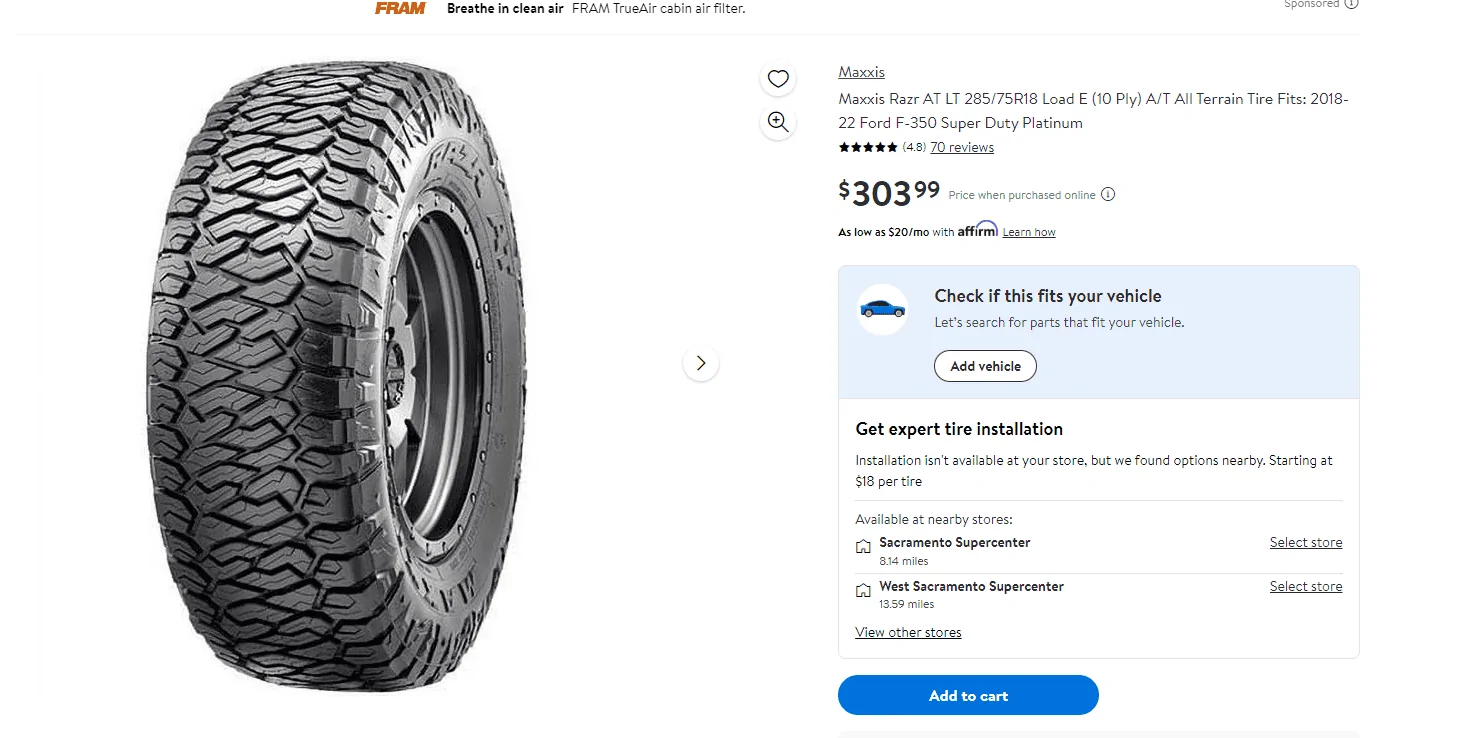 Jeep Gladiator Maxxis Razr AT $95 at Walmart 1715352839210-ty