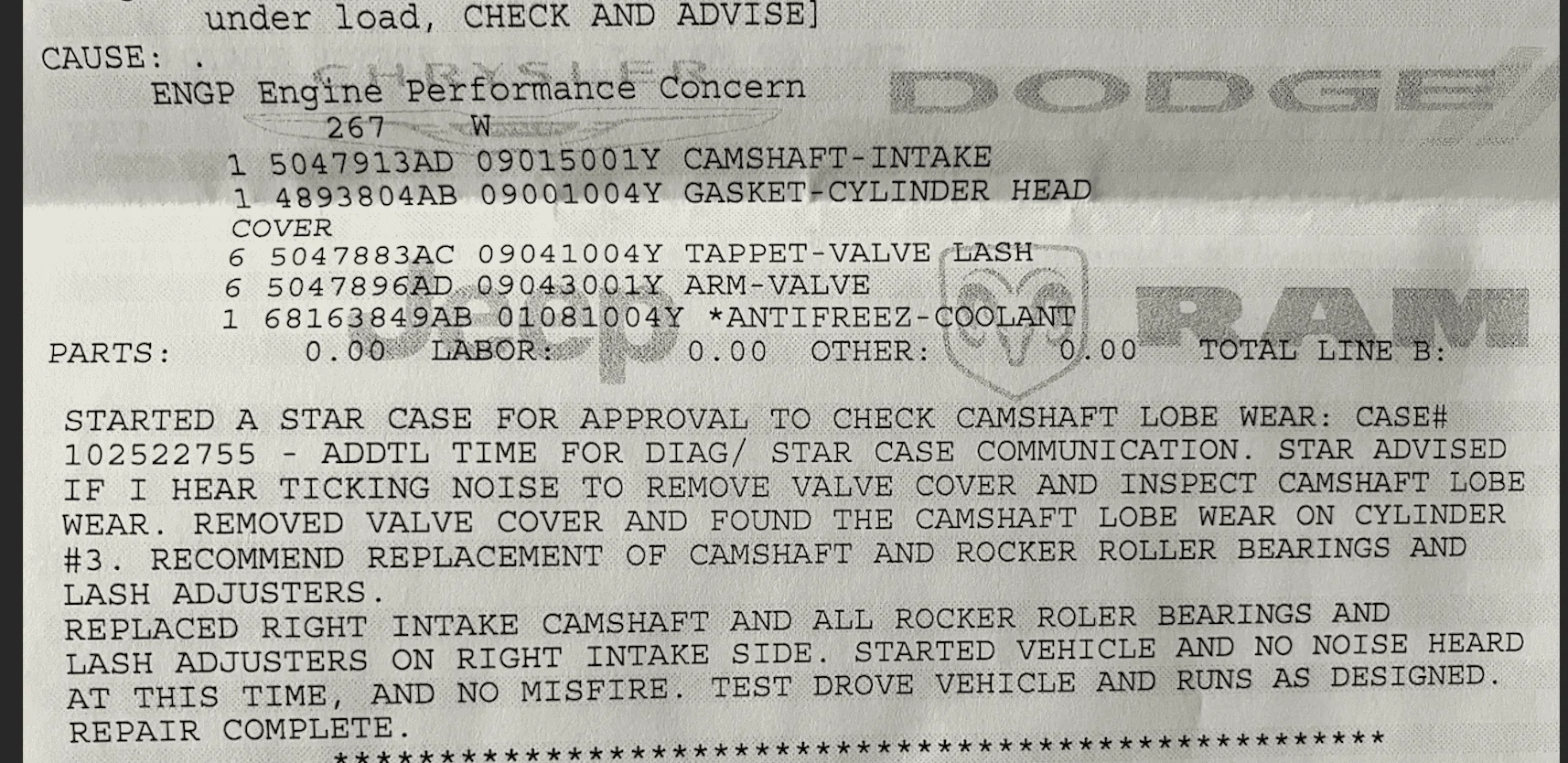 Jeep Gladiator Joined the code P030x damaged camshaft club P0303
