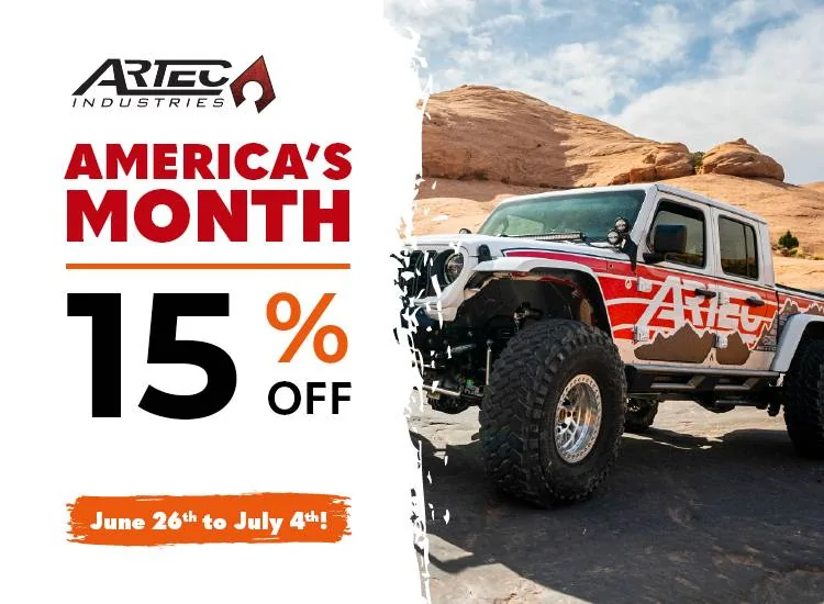 Jeep Gladiator Artec Industries America's Month Sale is Live Now - 7/4/2024 2294468_JuneAndJulyPromotion_Consumer_750x550_062024
