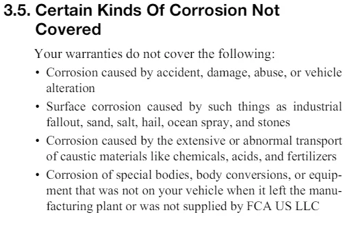 Jeep Gladiator So, will every one get the body rust / corrosion? 3.5 Corrosion not Covered