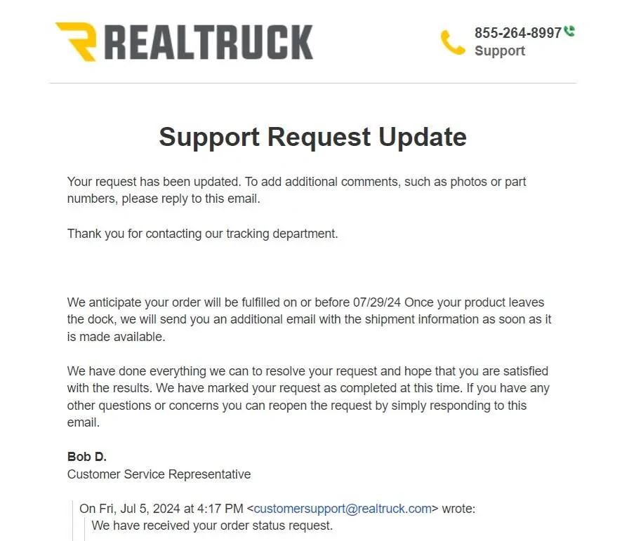 Jeep Gladiator RealTruck.com poor service Getting the Shaft